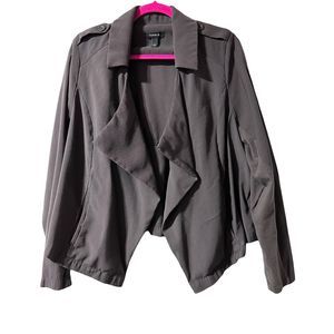 Torrid Jacket Womens Size 2X Twill Drape Front Epaulets Long Sleeve Pockets Gray